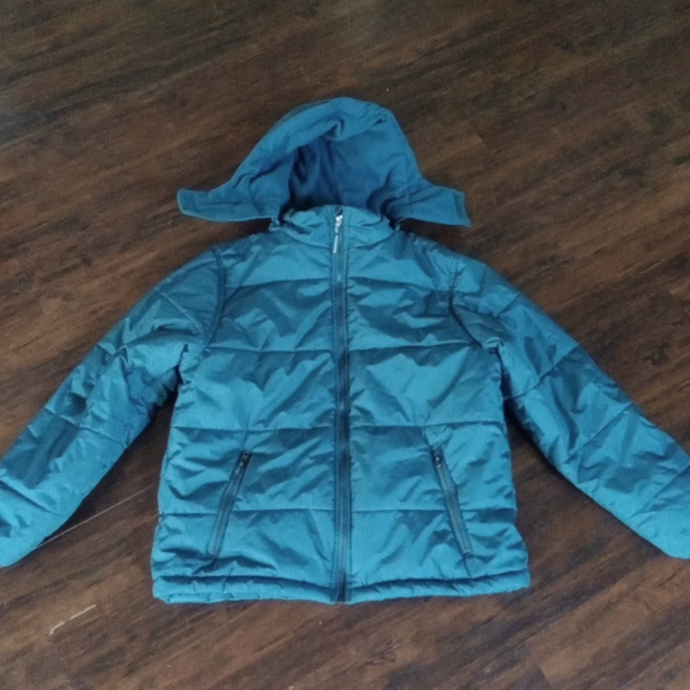 Whales Tail Blue Boys Medium Fleece Lined Hooded Cold Weather Puffer Coat
